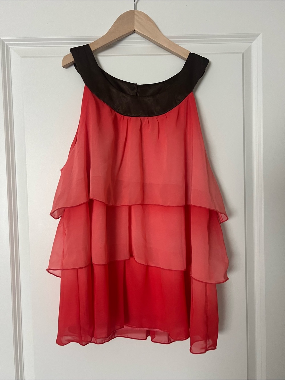 AB Studio Coral Layered Chiffon Camisole with Black Yoke